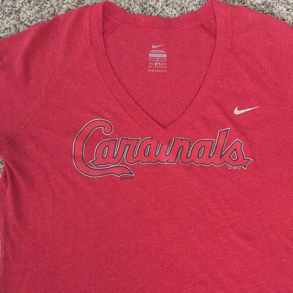 Nike St Louis Cardinals Baseball Shirt Large Red MLB V Neck - Picture 2 of 5